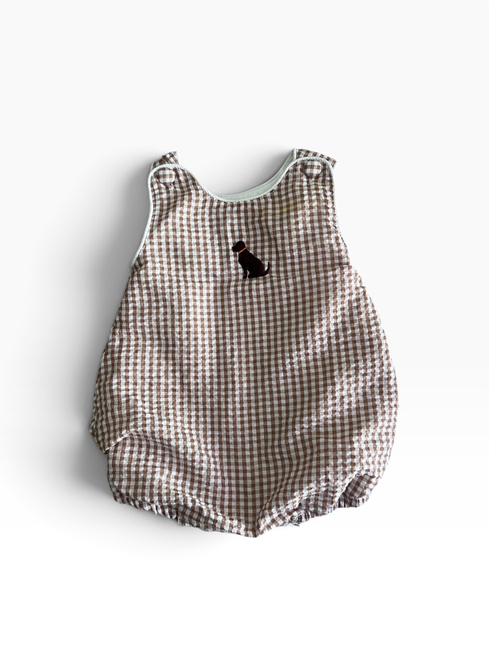 Lil Cactus Brown Gingham Baby Romper with Dog Motif